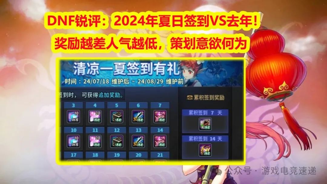 DNF锐评：2024年夏日签到VS去年！奖励越差人气越低，策划意欲何为